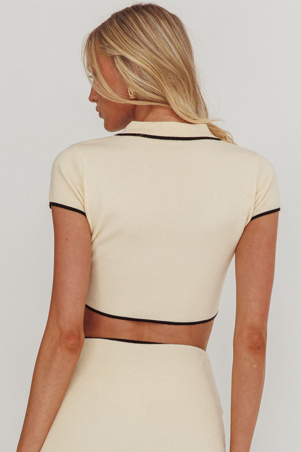 Caelia Collared Knit Crop Top Cream by Selfie Leslie