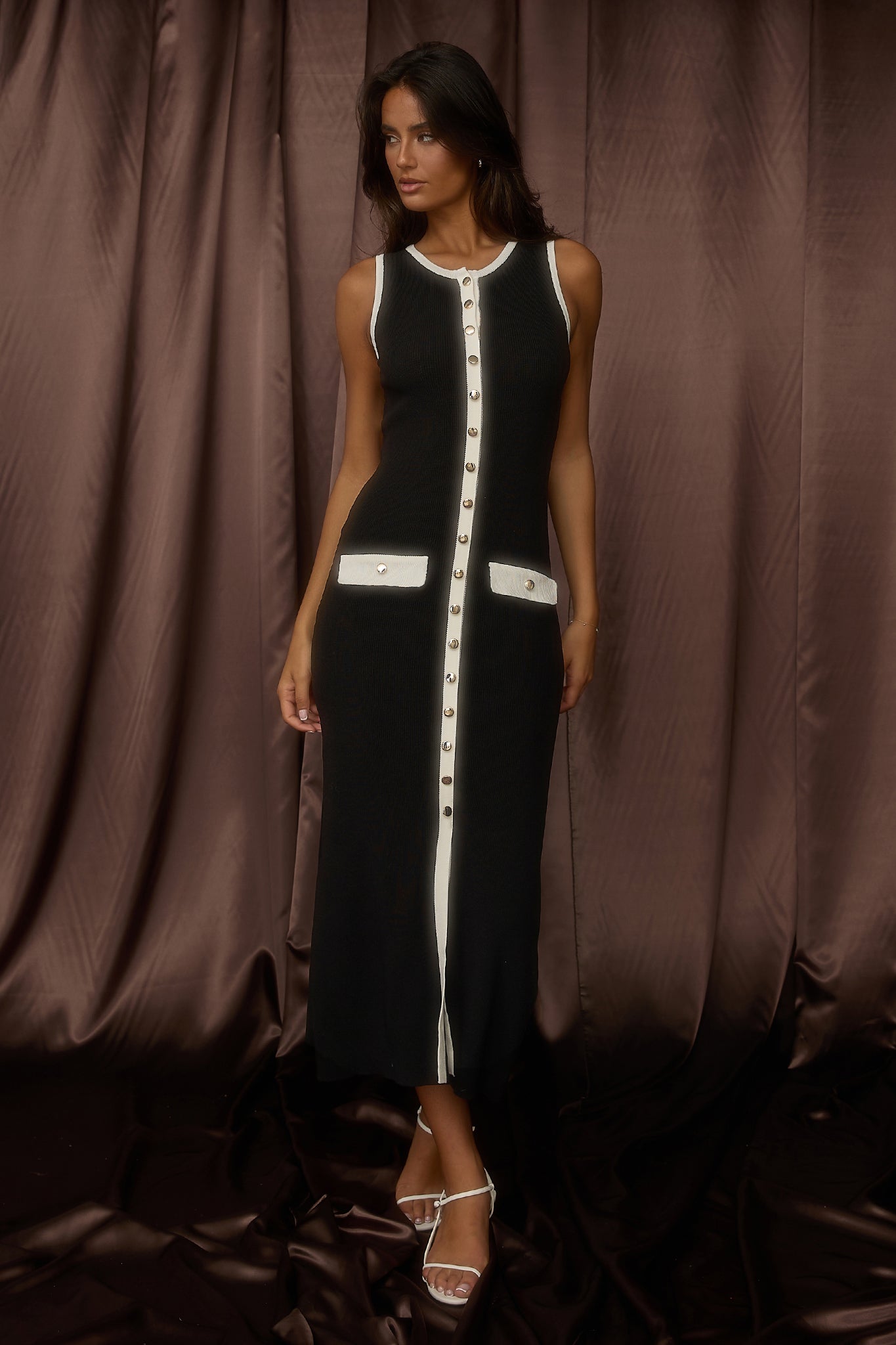 Thessa Faux Placket Knit Maxi Dress Black by Selfie Leslie