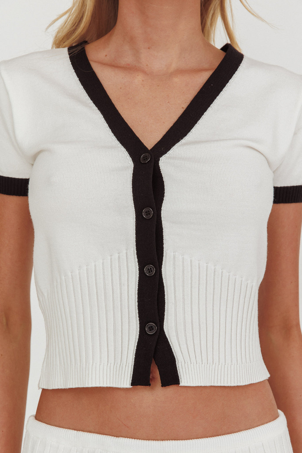 Yaeli Button-Up Knit Top White by Selfie Leslie