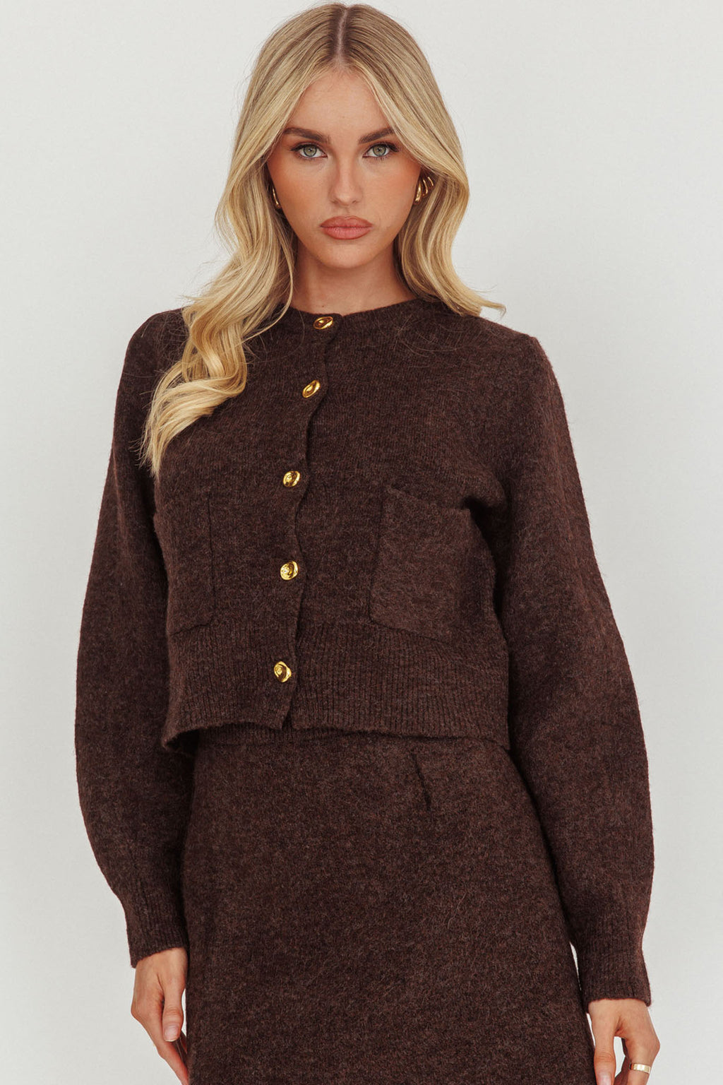 Daelyn Gold Button Pocket Cardigan Coffee by Selfie Leslie