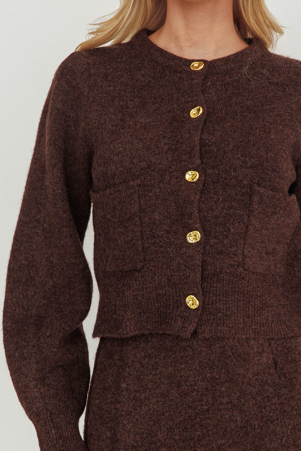 Daelyn Gold Button Pocket Cardigan Coffee by Selfie Leslie