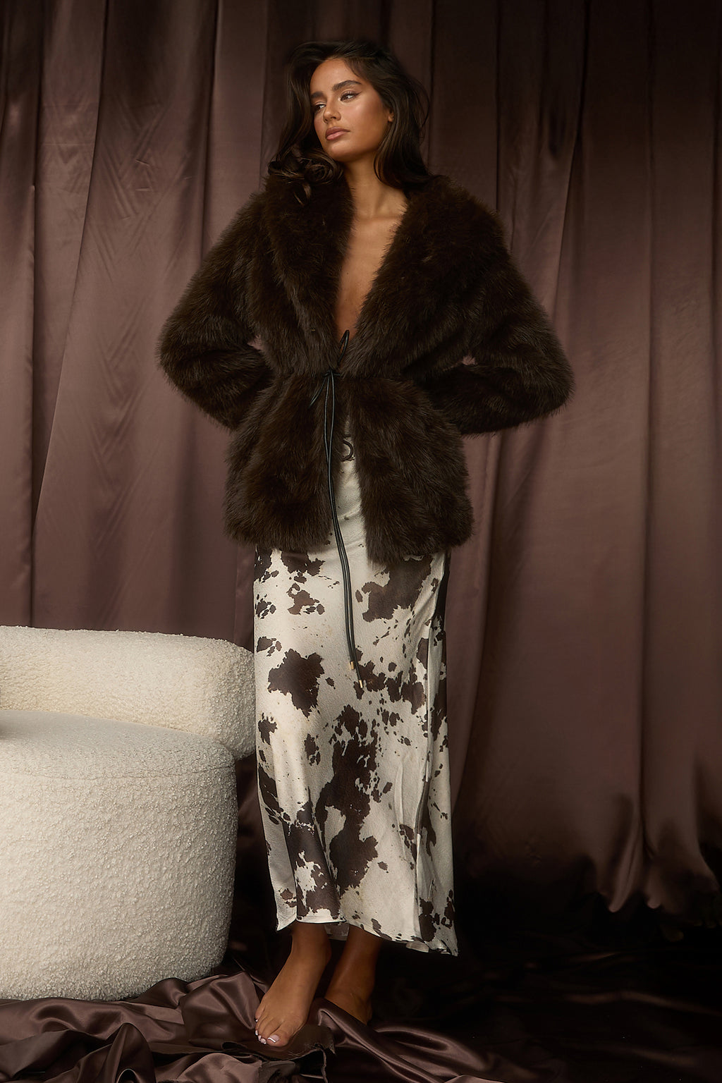 Takara String Tie Maxi Skirt Cow Print by Selfie Leslie