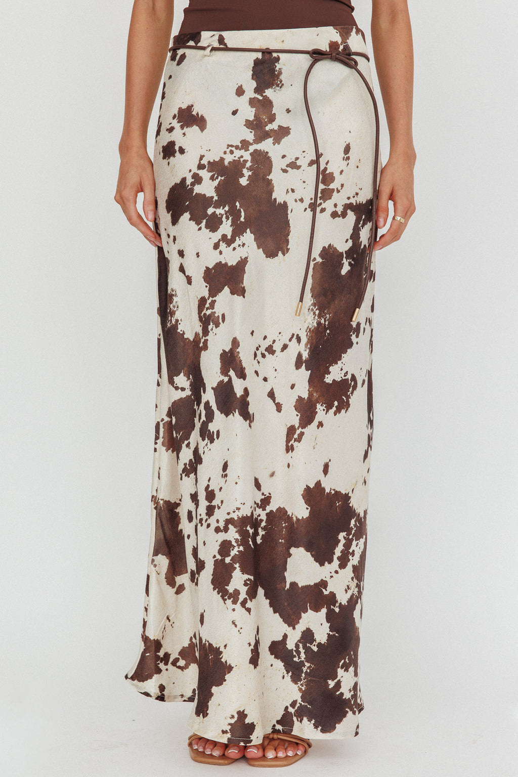 Takara String Tie Maxi Skirt Cow Print by Selfie Leslie