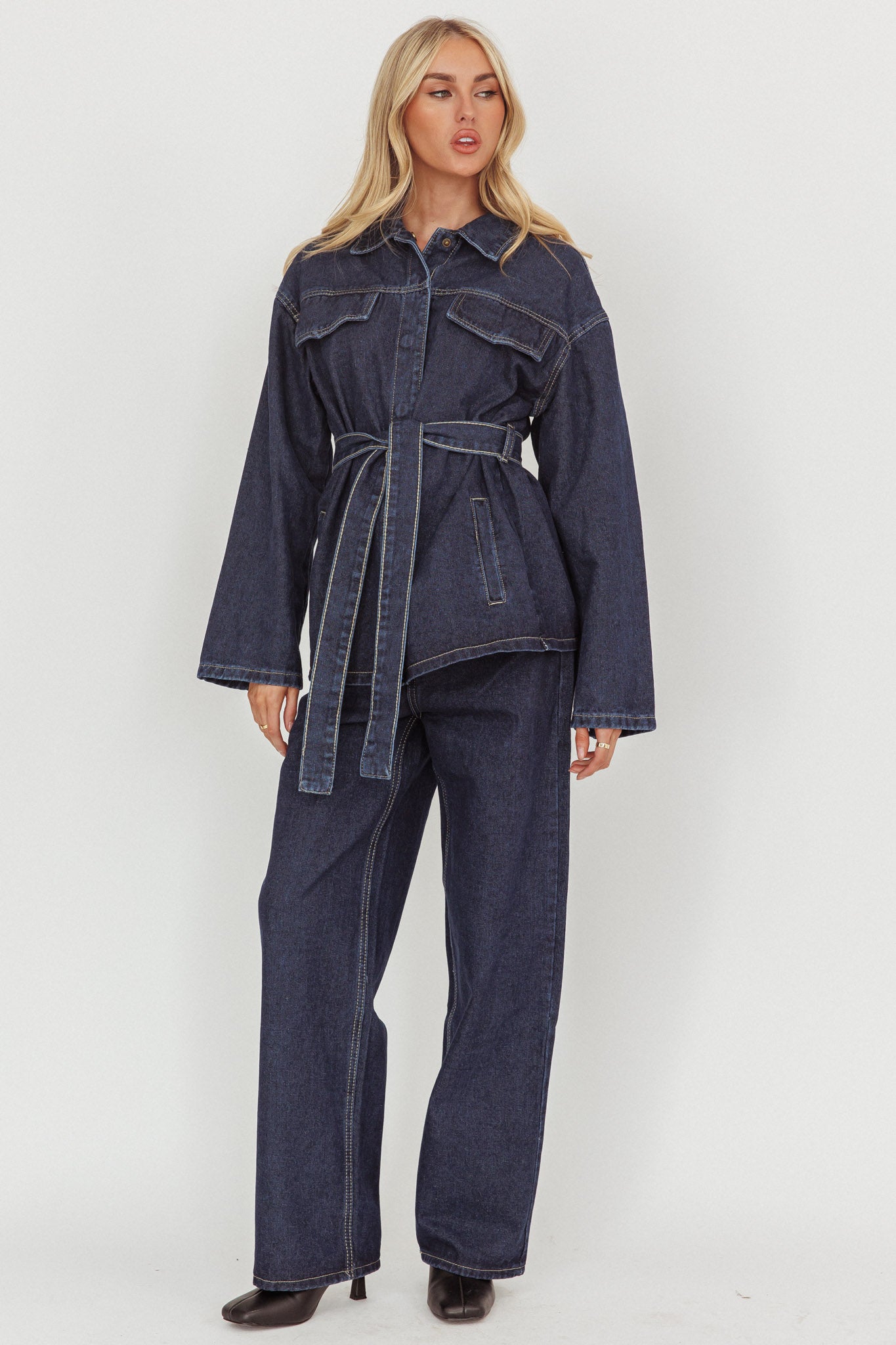 Belisse Straight Leg Pants Denim Blue by Selfie Leslie