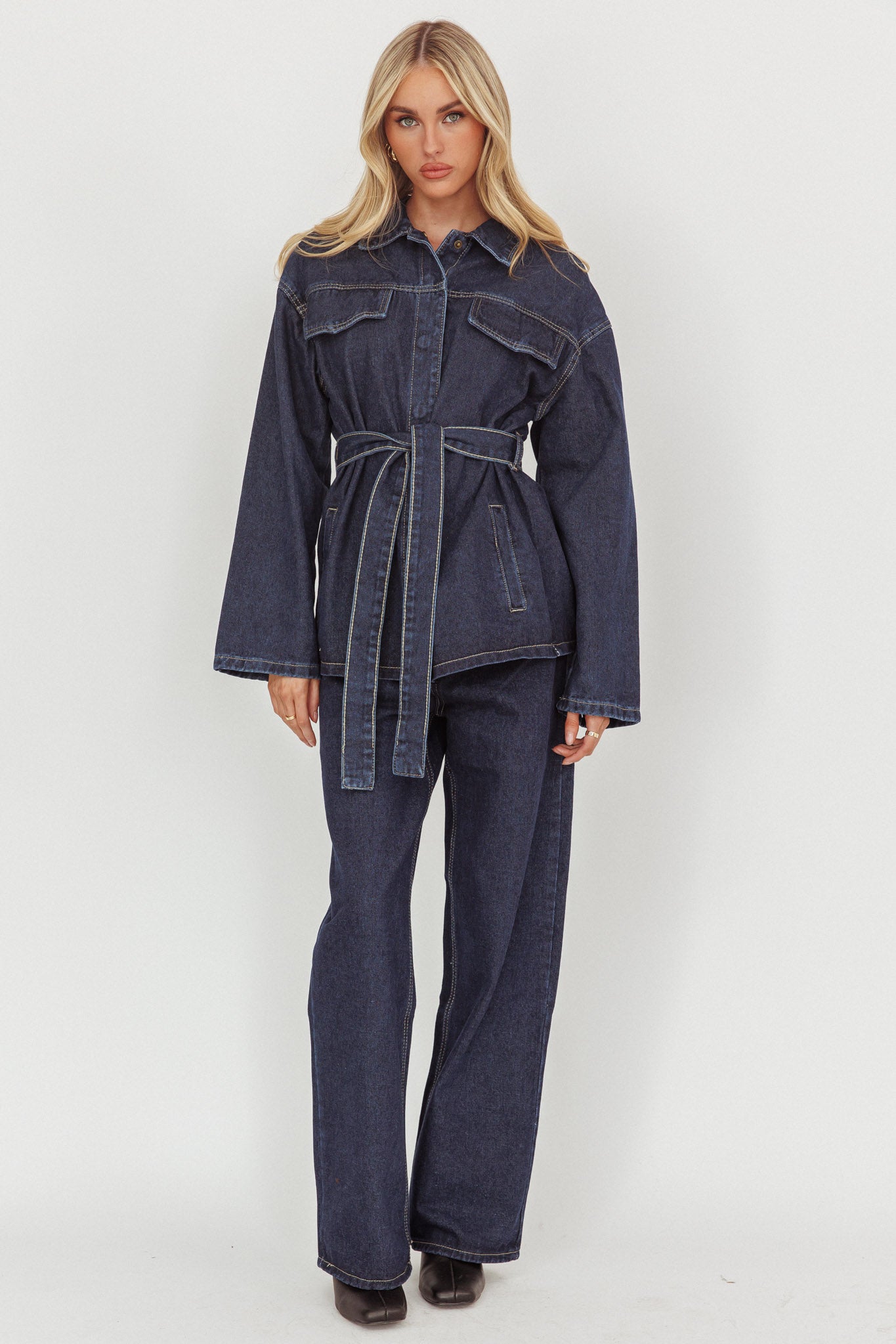 Belisse Straight Leg Pants Denim Blue by Selfie Leslie