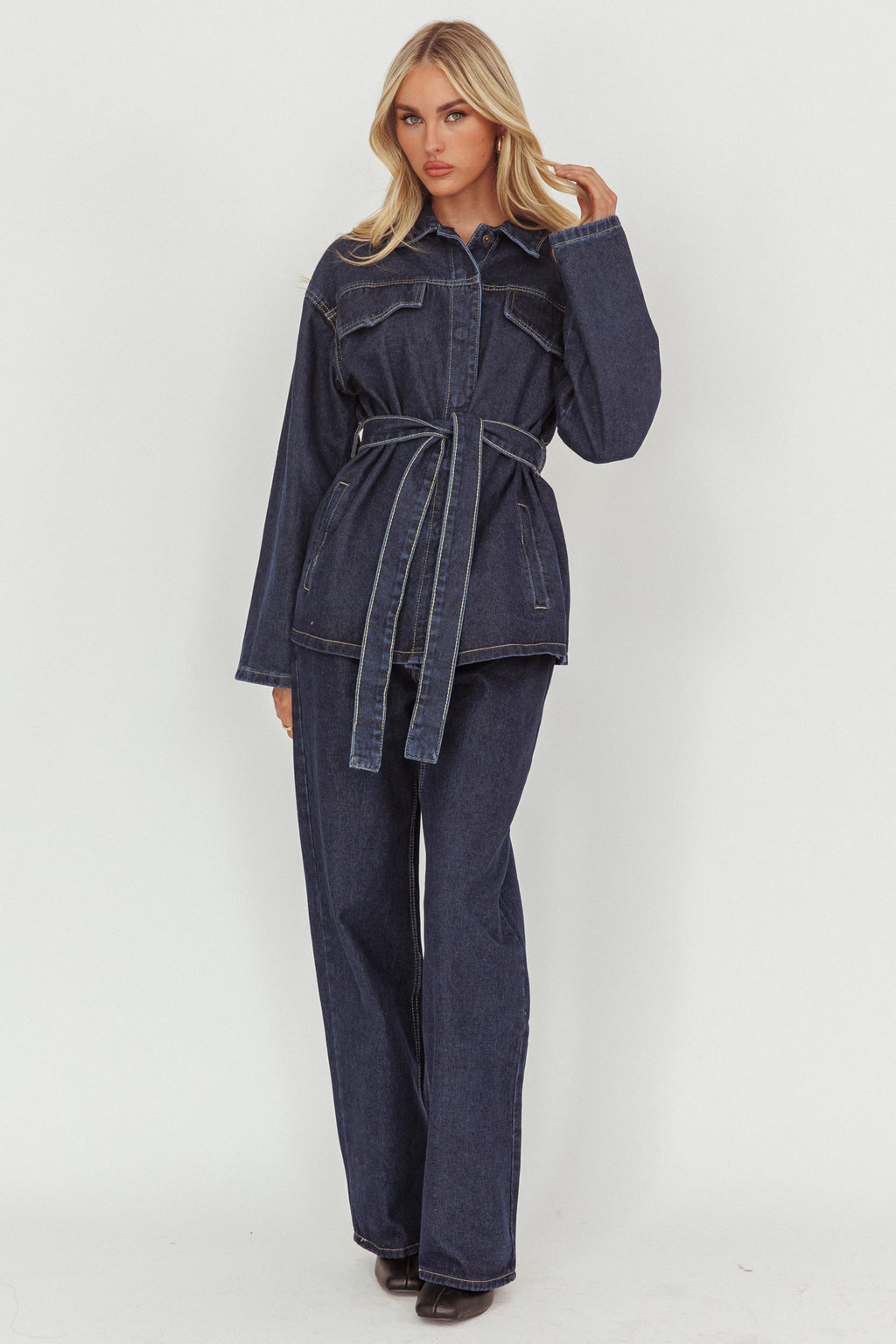 Belisse Straight Leg Pants Denim Blue by Selfie Leslie