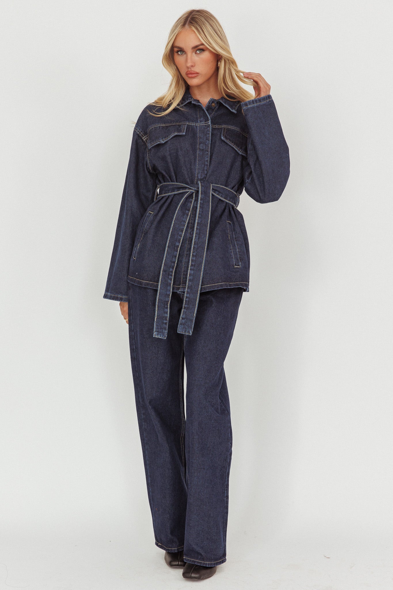 Belisse Straight Leg Pants Denim Blue by Selfie Leslie