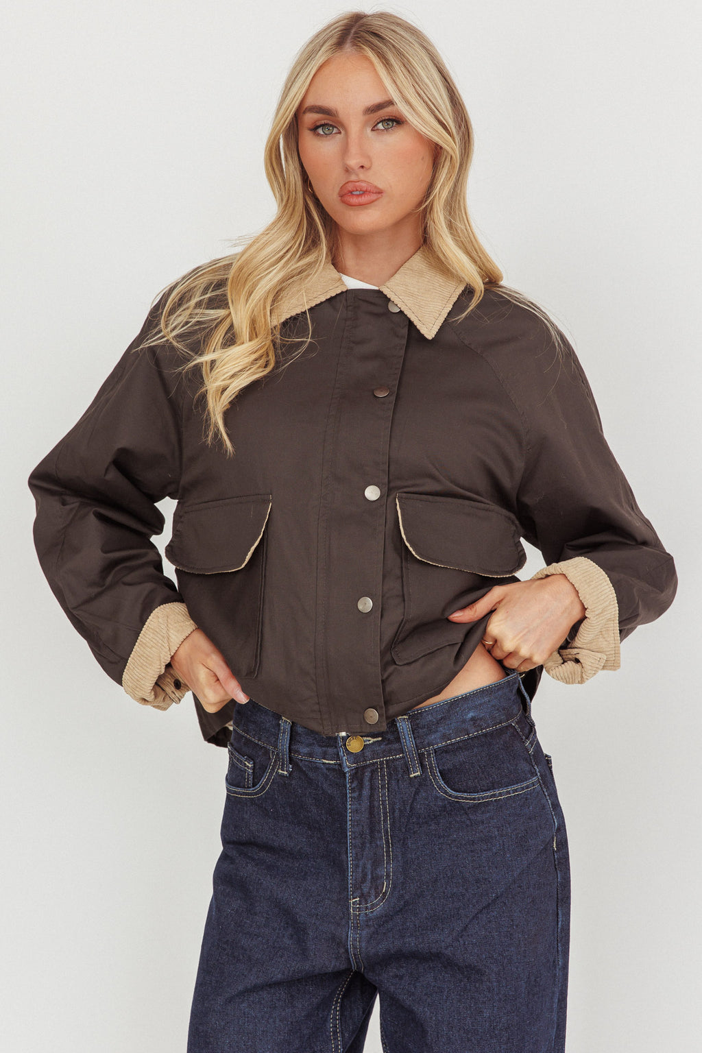 Halona Snap Button Pocket Jacket Charcoal by Selfie Leslie
