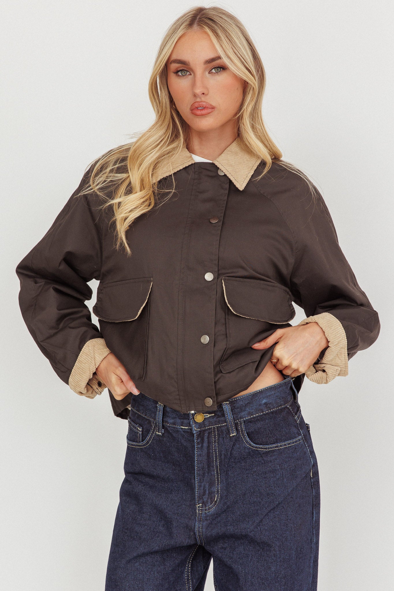 Halona Snap Button Pocket Jacket Charcoal by Selfie Leslie