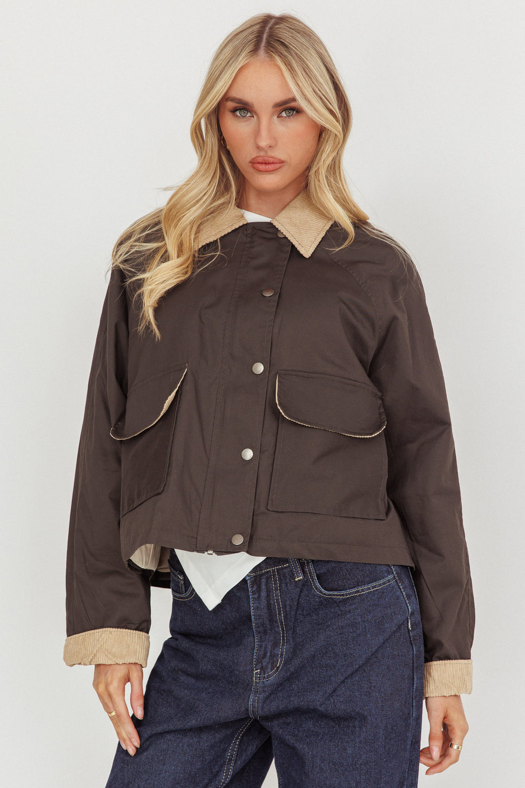 Halona Snap Button Pocket Jacket Charcoal by Selfie Leslie