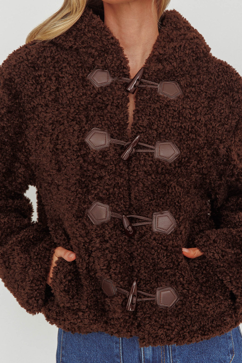 Elaris Hooded Toggle Jacket Brown by Selfie Leslie