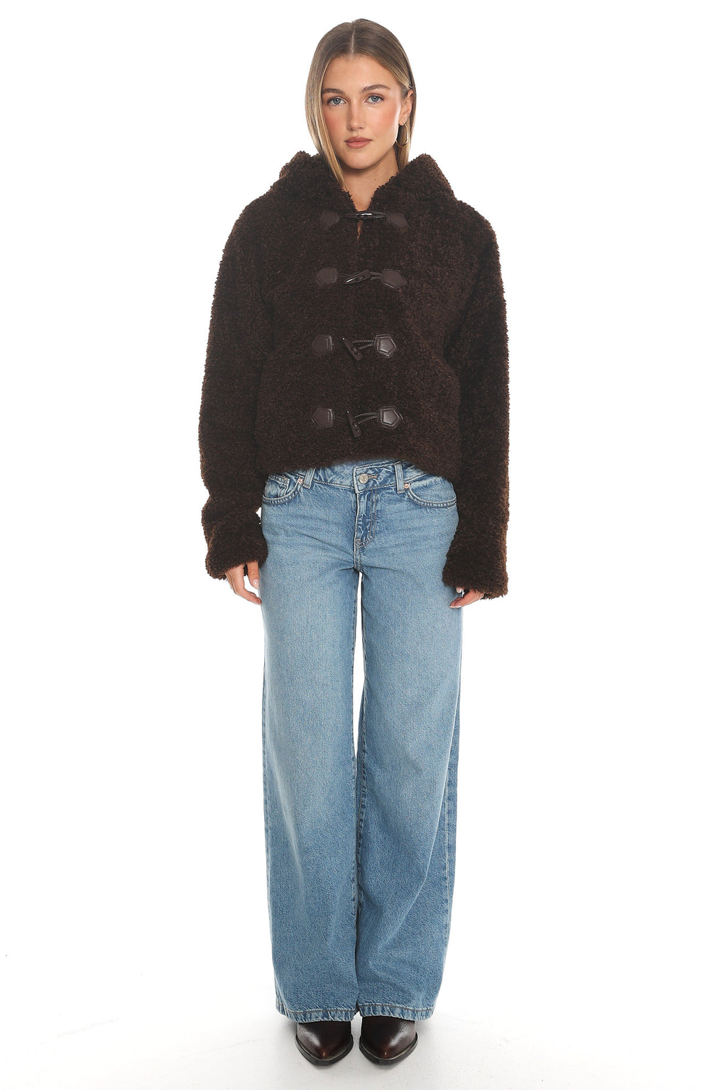 Elaris Hooded Toggle Jacket Brown by Selfie Leslie