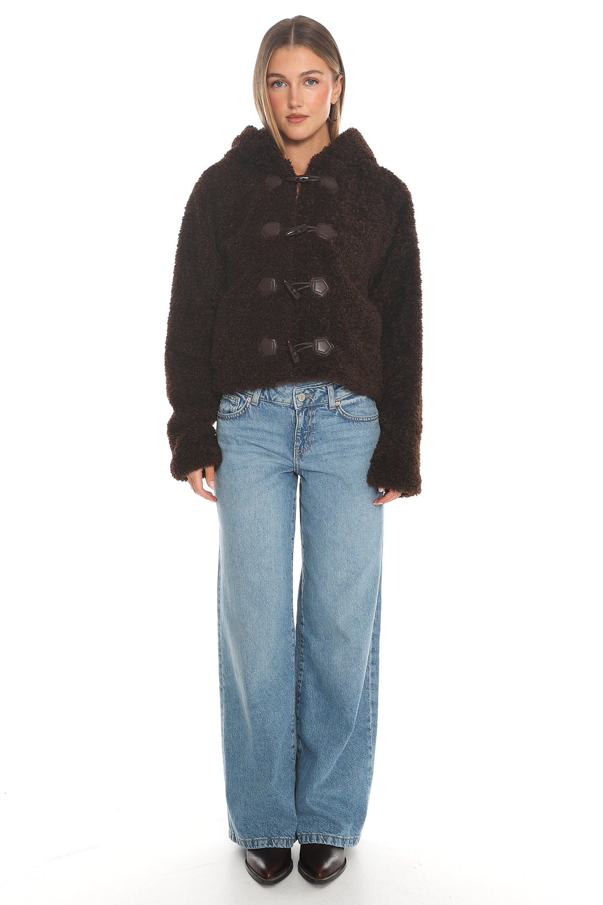 Elaris Hooded Toggle Jacket Brown by Selfie Leslie