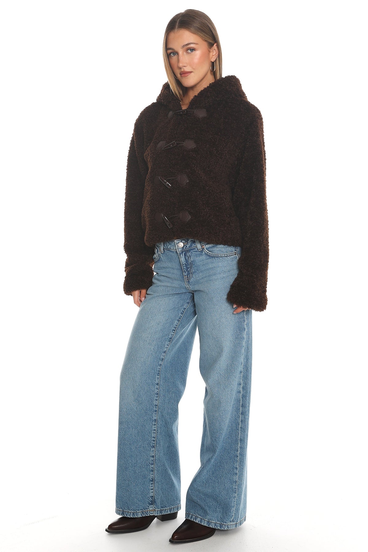 Elaris Hooded Toggle Jacket Brown by Selfie Leslie
