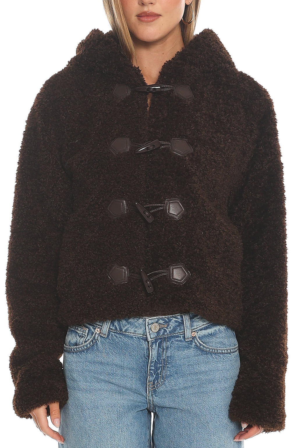 Elaris Hooded Toggle Jacket Brown by Selfie Leslie