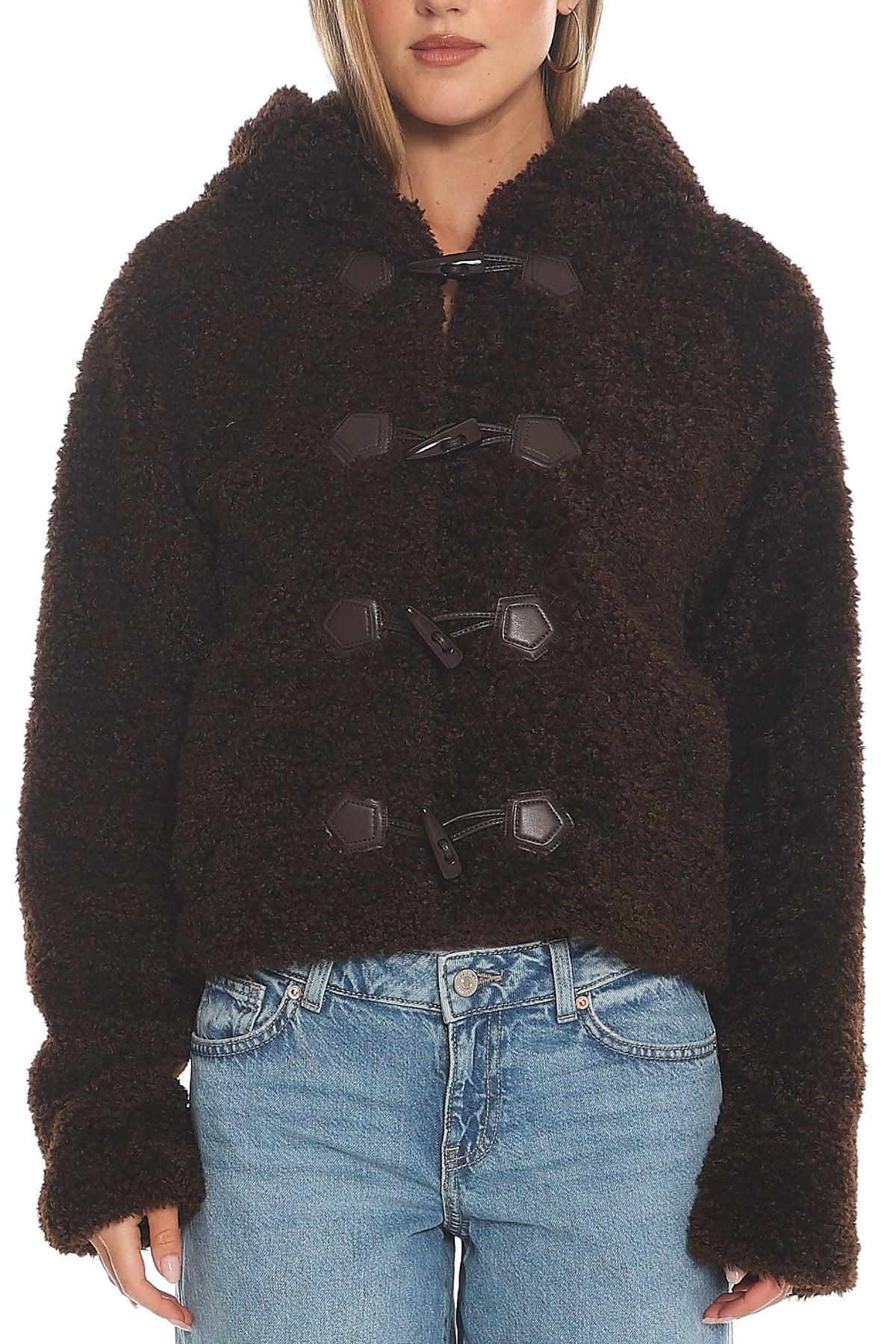 Elaris Hooded Toggle Jacket Brown by Selfie Leslie