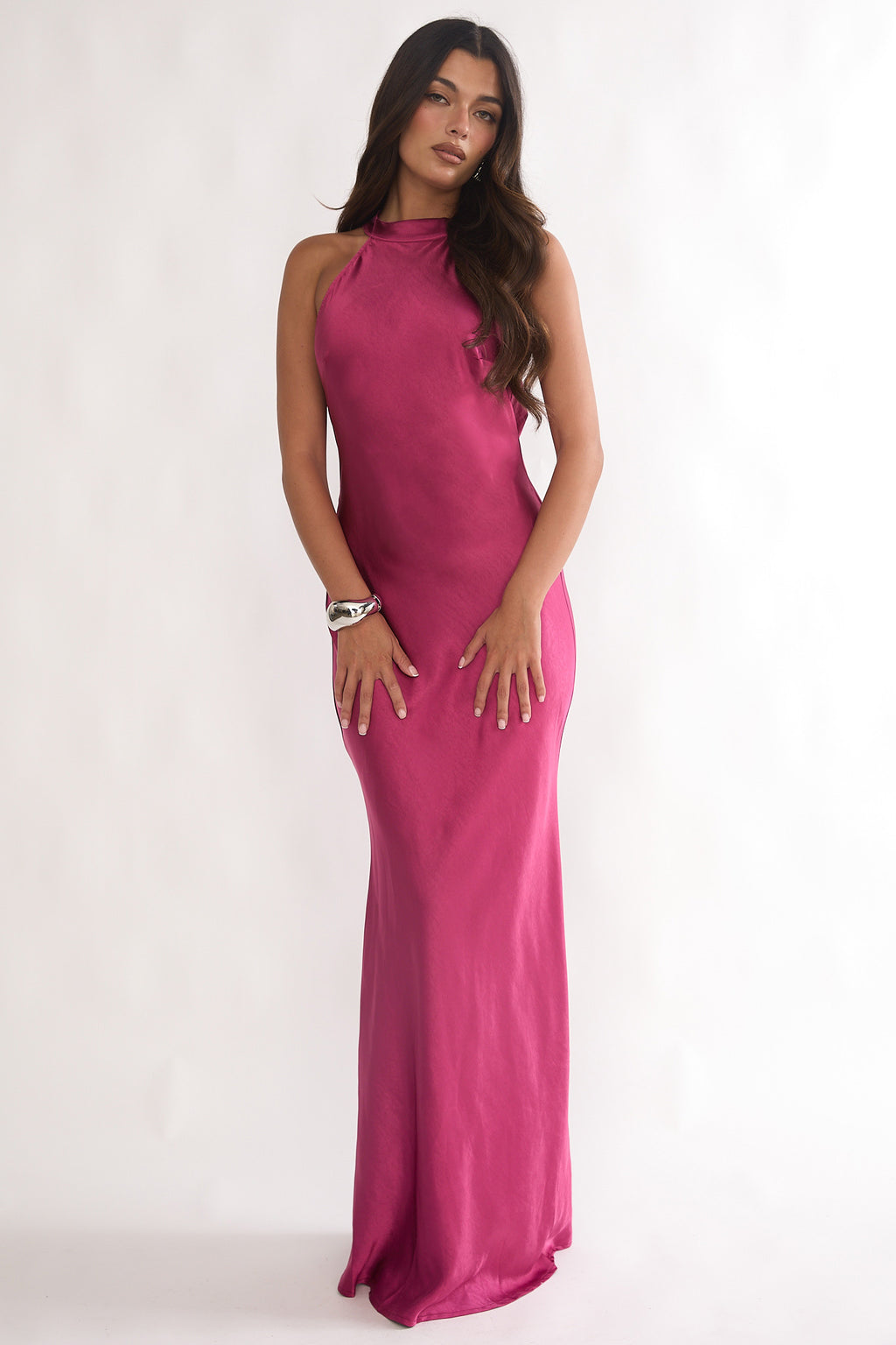 Saphirra Open Cowl Back Maxi Dress Berry by Selfie Leslie