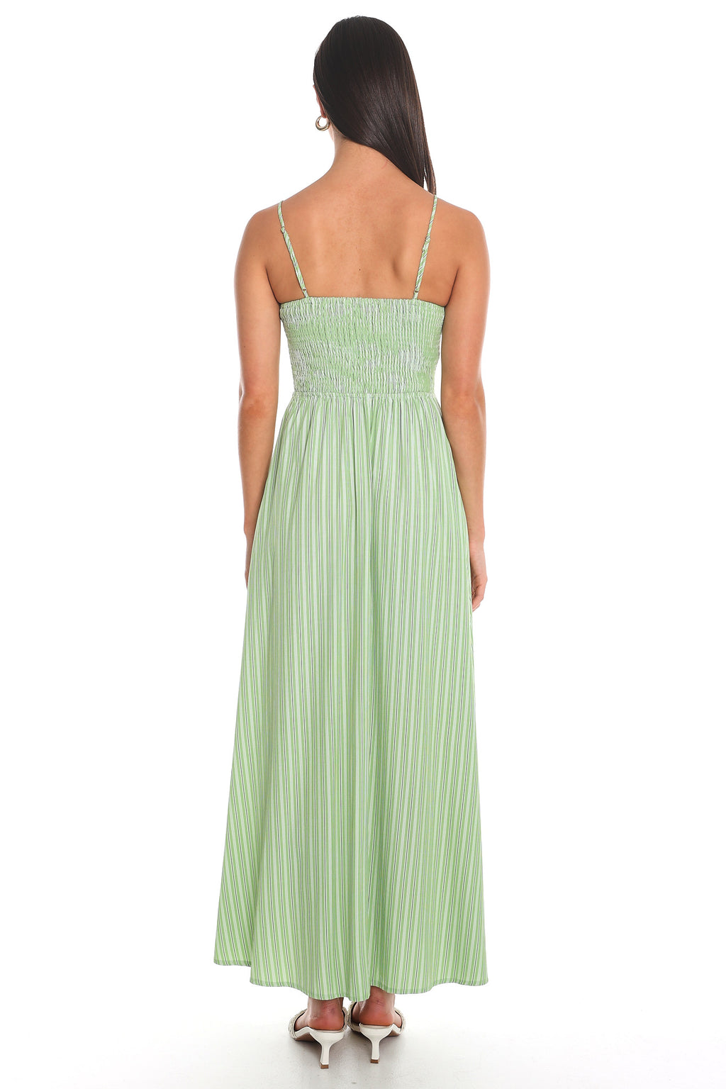Saturday Sun Stripe Button-Front Maxi Dress Green