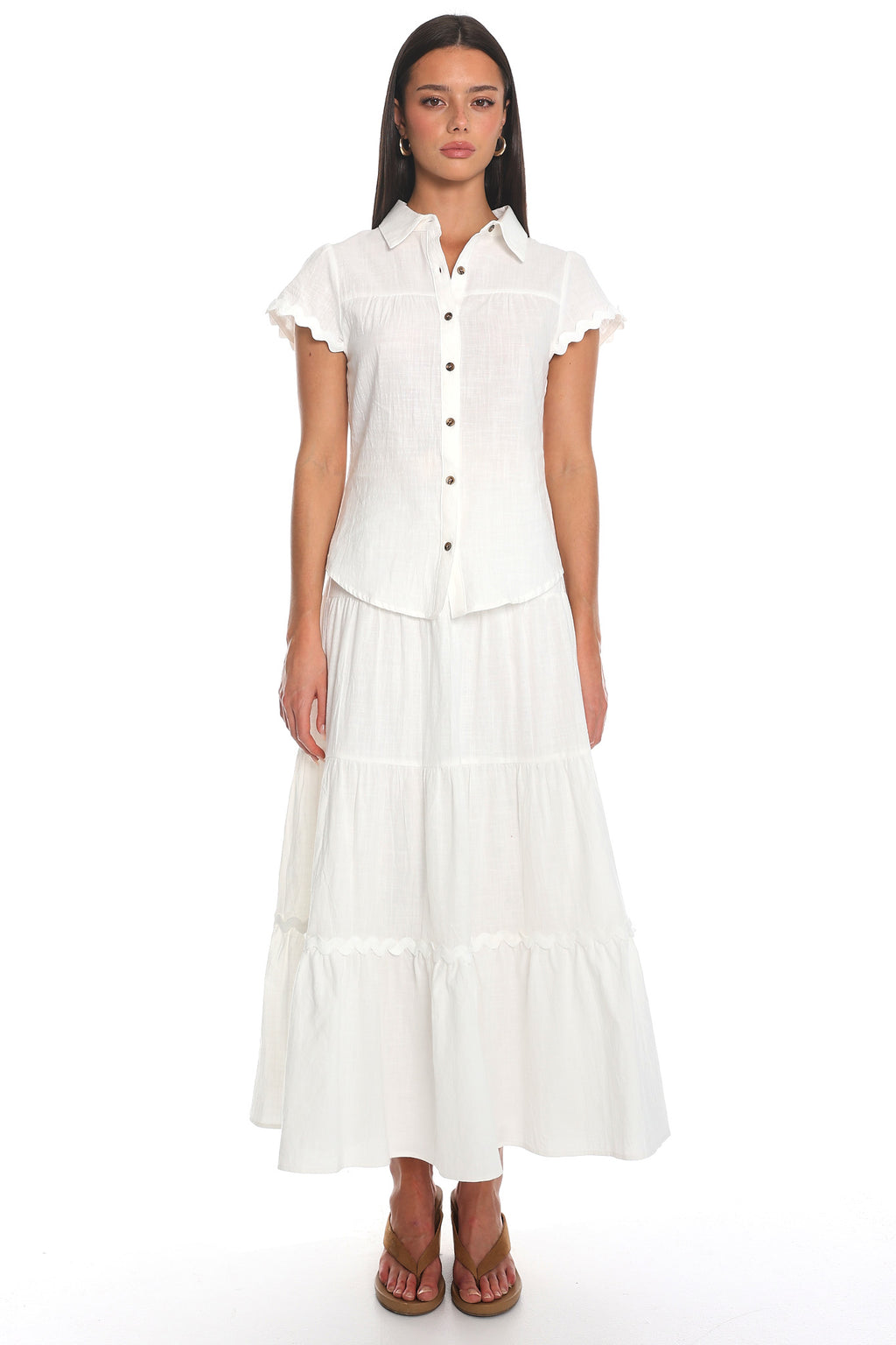 Meadow Grove Tiered Maxi Skirt White