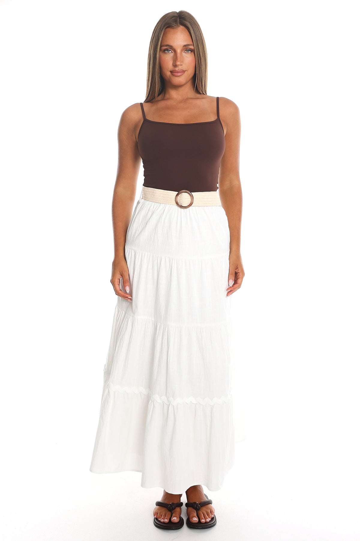Meadow Grove Tiered Maxi Skirt White