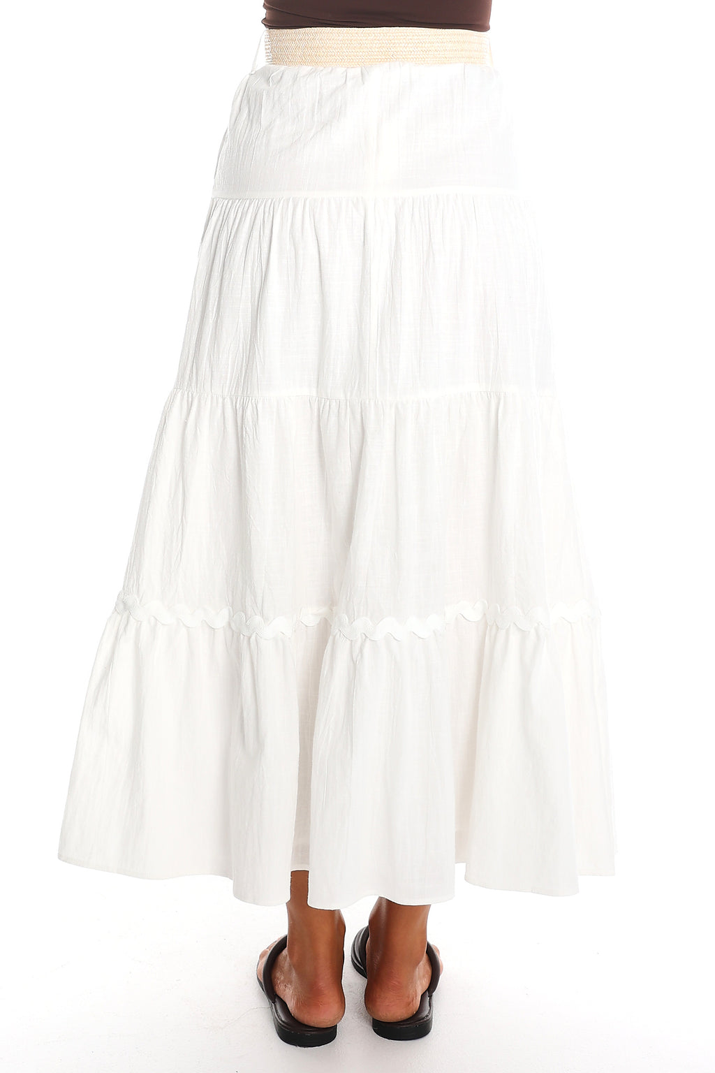 Meadow Grove Tiered Maxi Skirt White