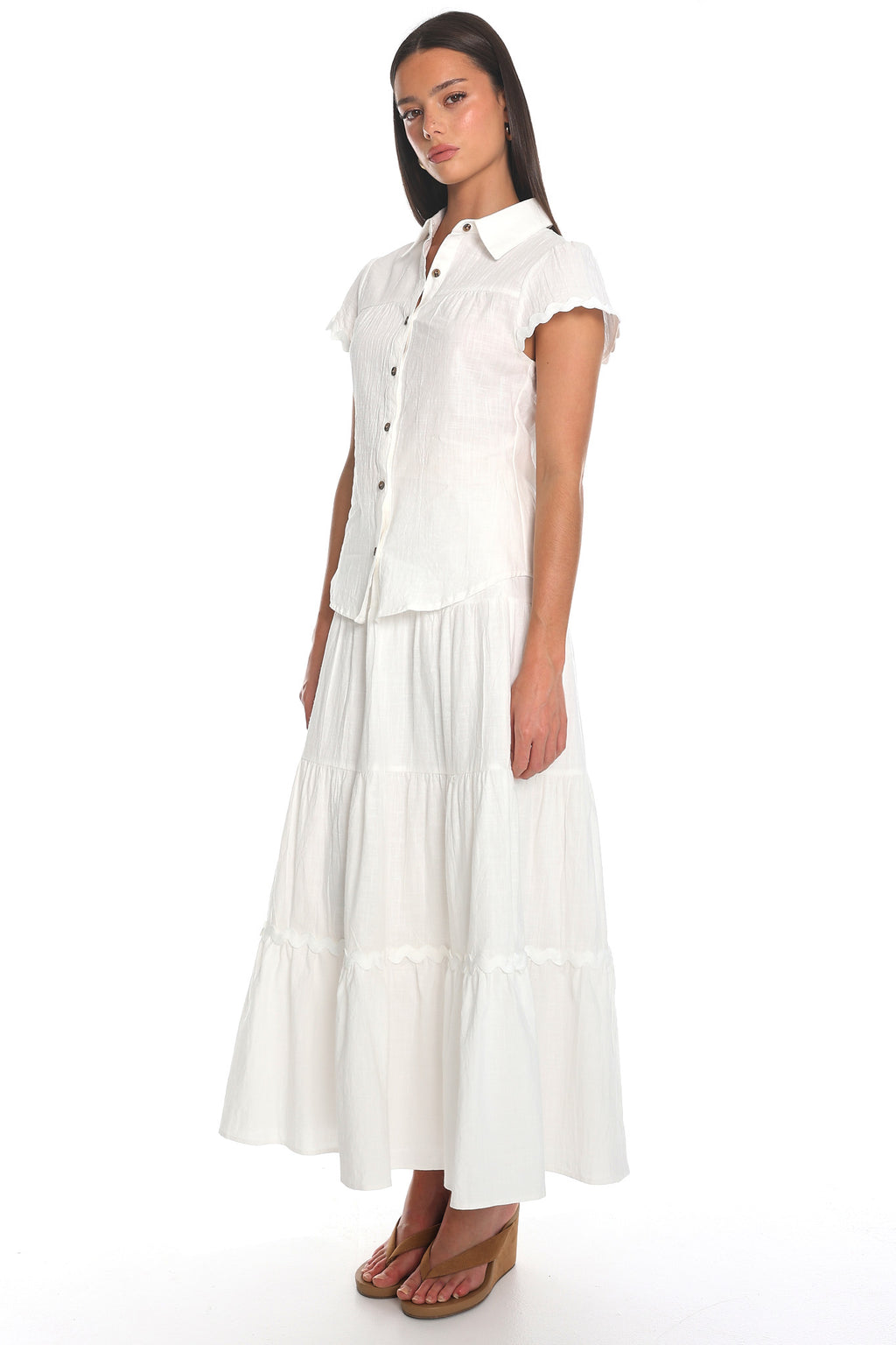 Meadow Grove Tiered Maxi Skirt White
