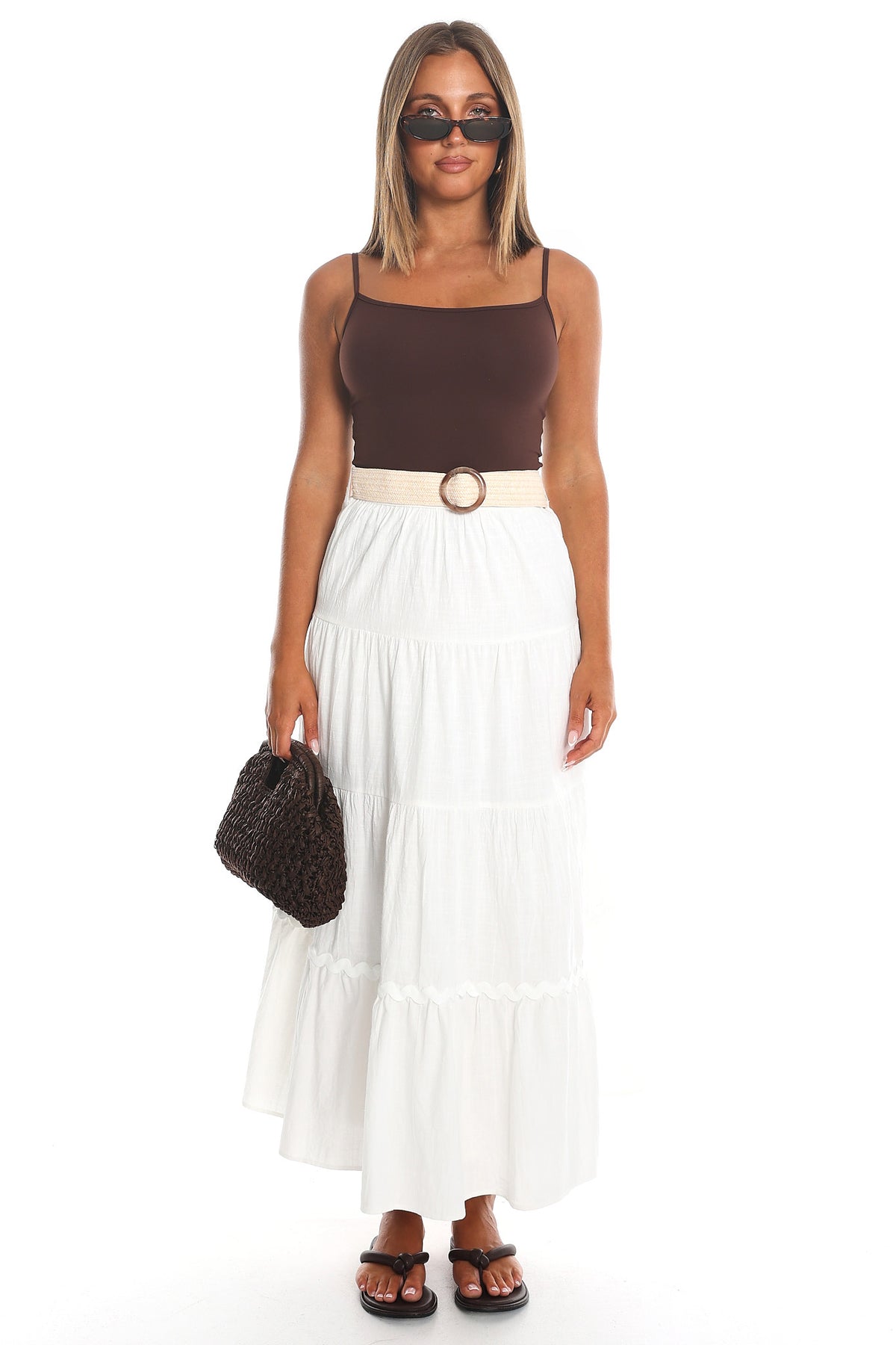 Meadow Grove Tiered Maxi Skirt White