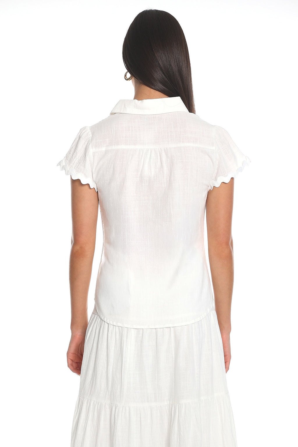 Meadow Grove Scalloped Button-Up Top White