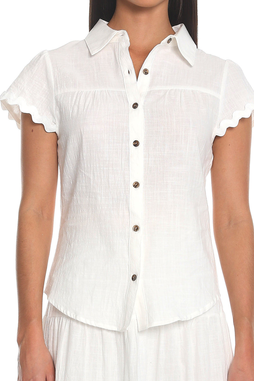 Meadow Grove Scalloped Button-Up Top White