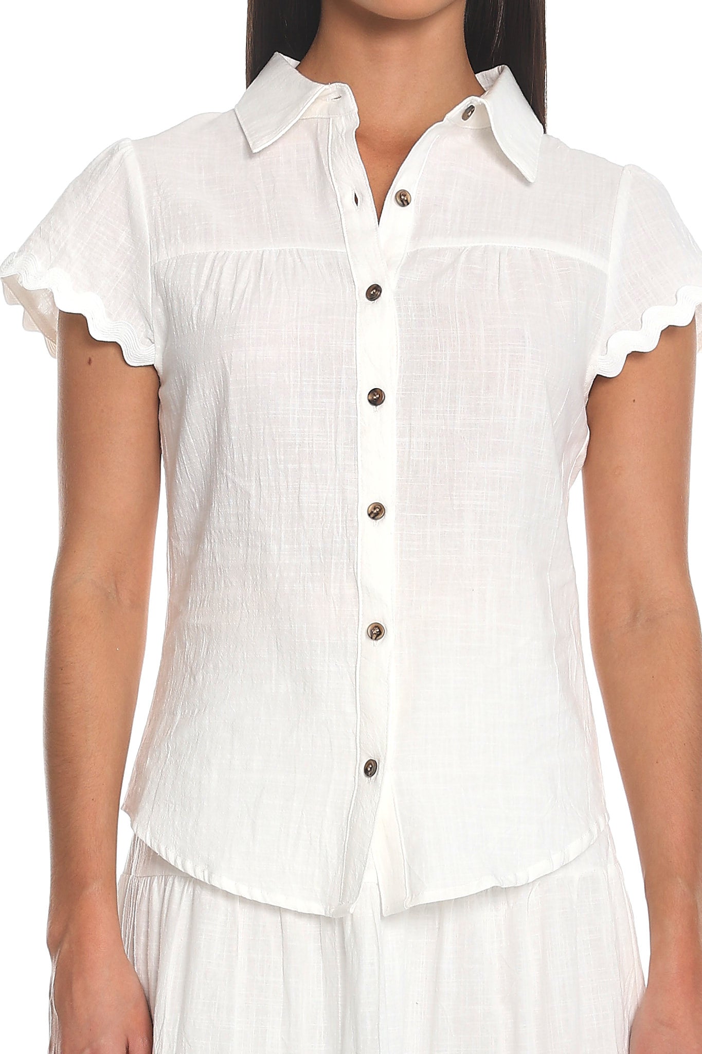 Meadow Grove Scalloped Button-Up Top White