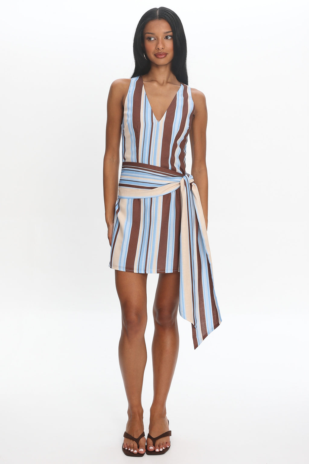 Haivana Striped Tie-Waist Mini Dress Blue