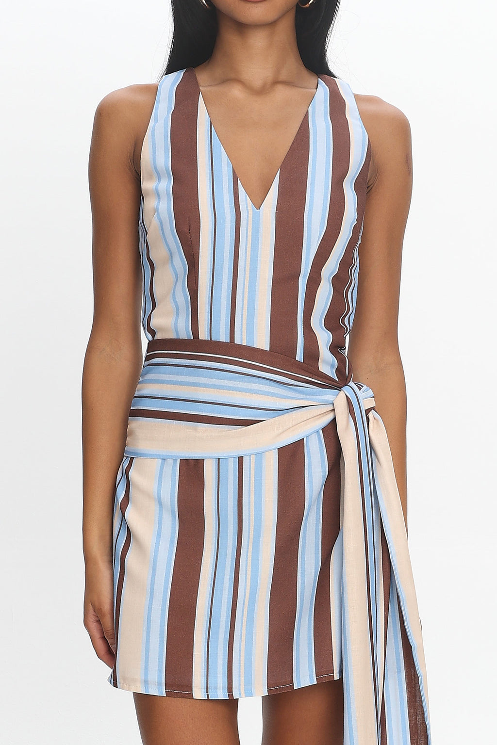 Haivana Striped Tie-Waist Mini Dress Blue