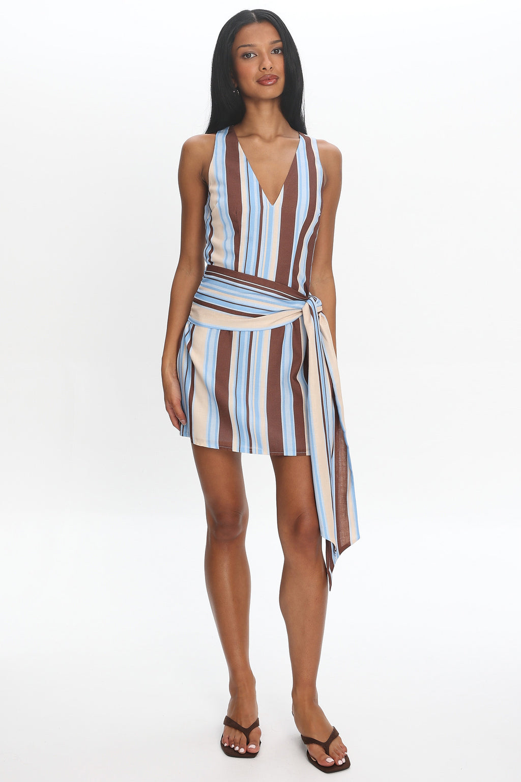 Haivana Striped Tie-Waist Mini Dress Blue