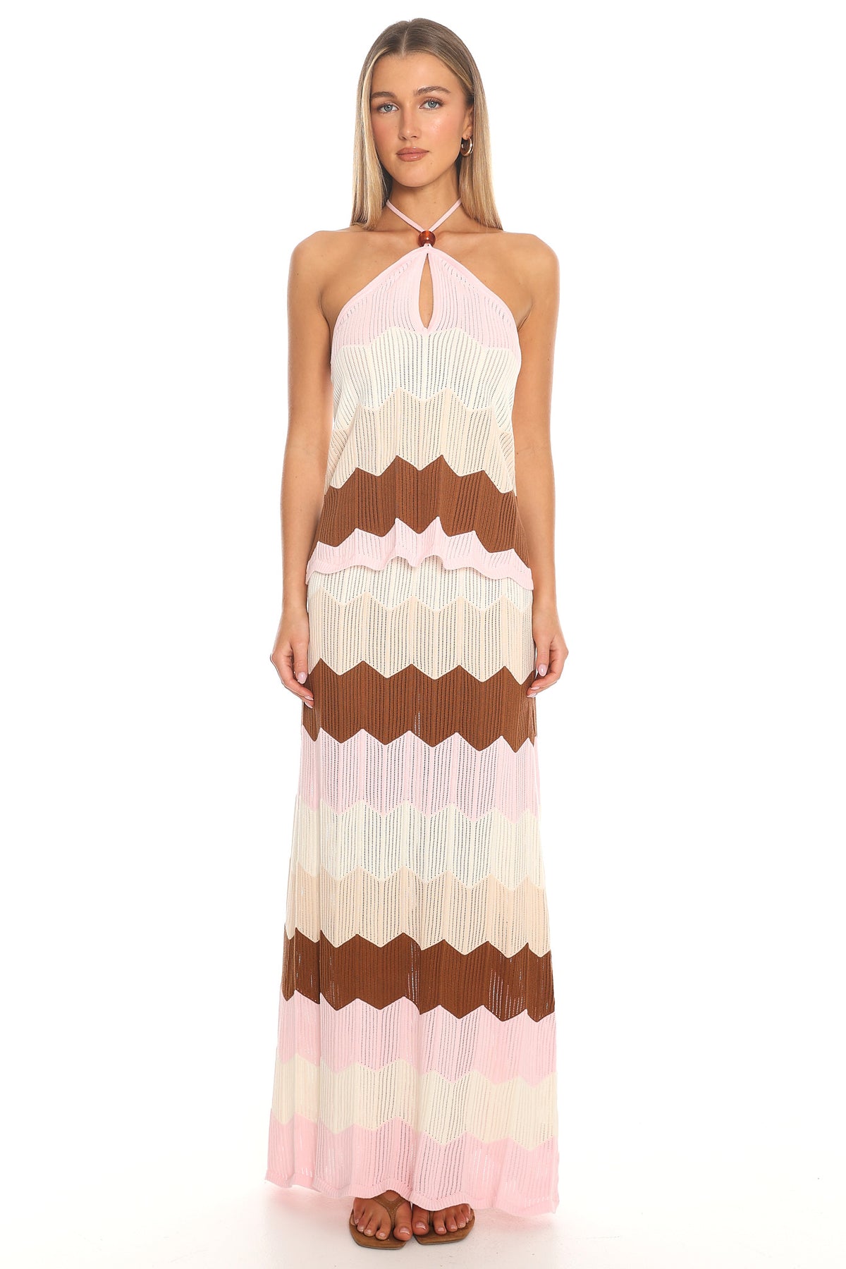 Melt Into You Chevron Knit Halter Top Cream