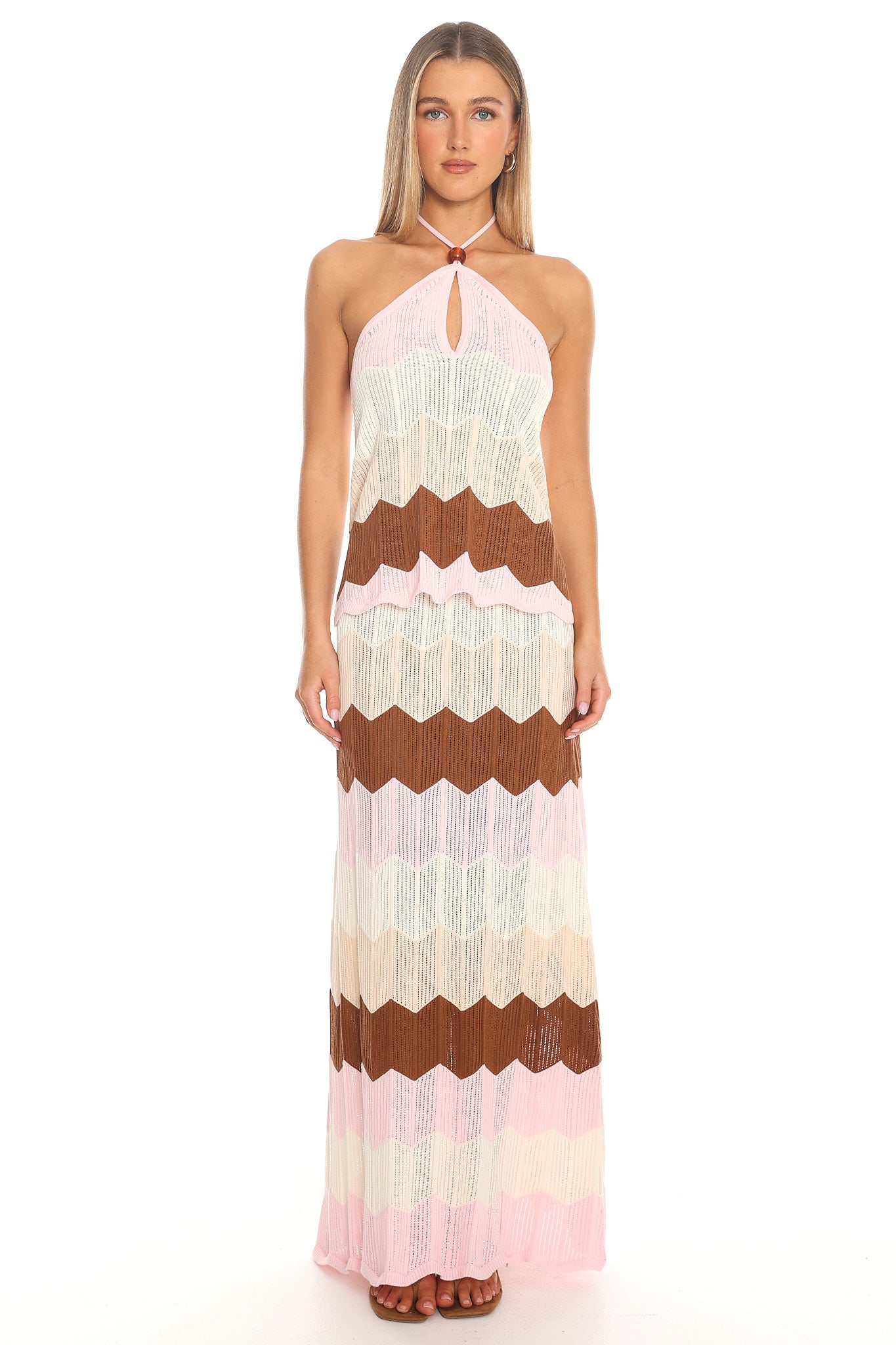 Melt Into You Chevron Knit Maxi Skirt Cream