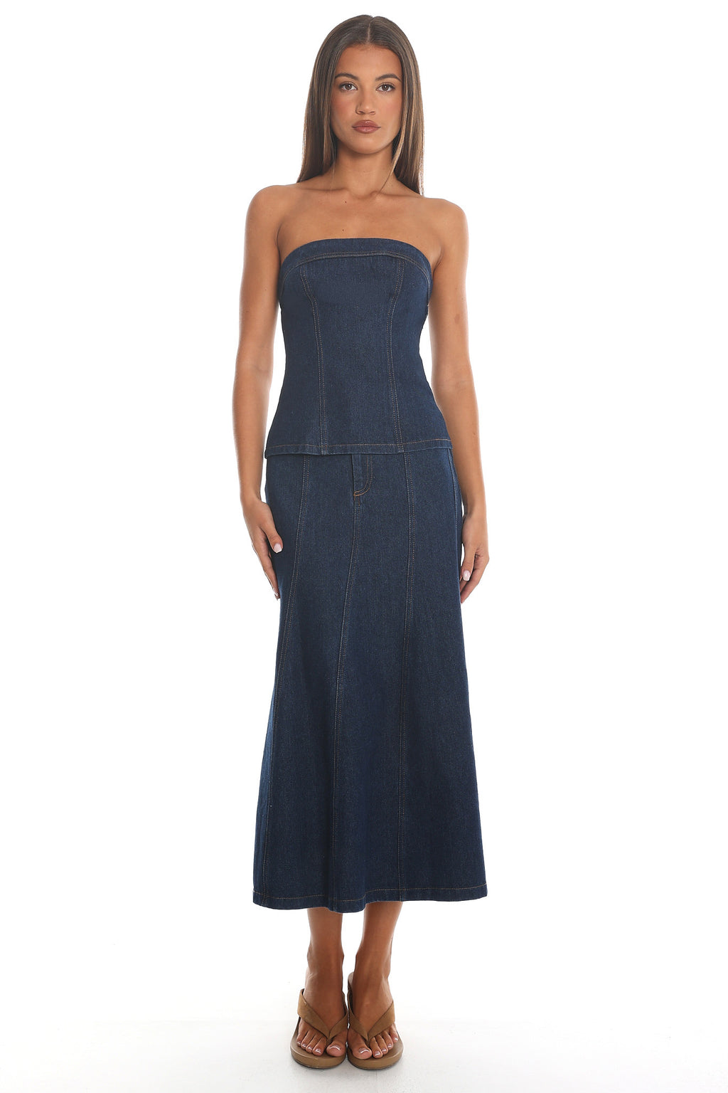 Wildwood Panelled Denim Midi Skirt Indigo