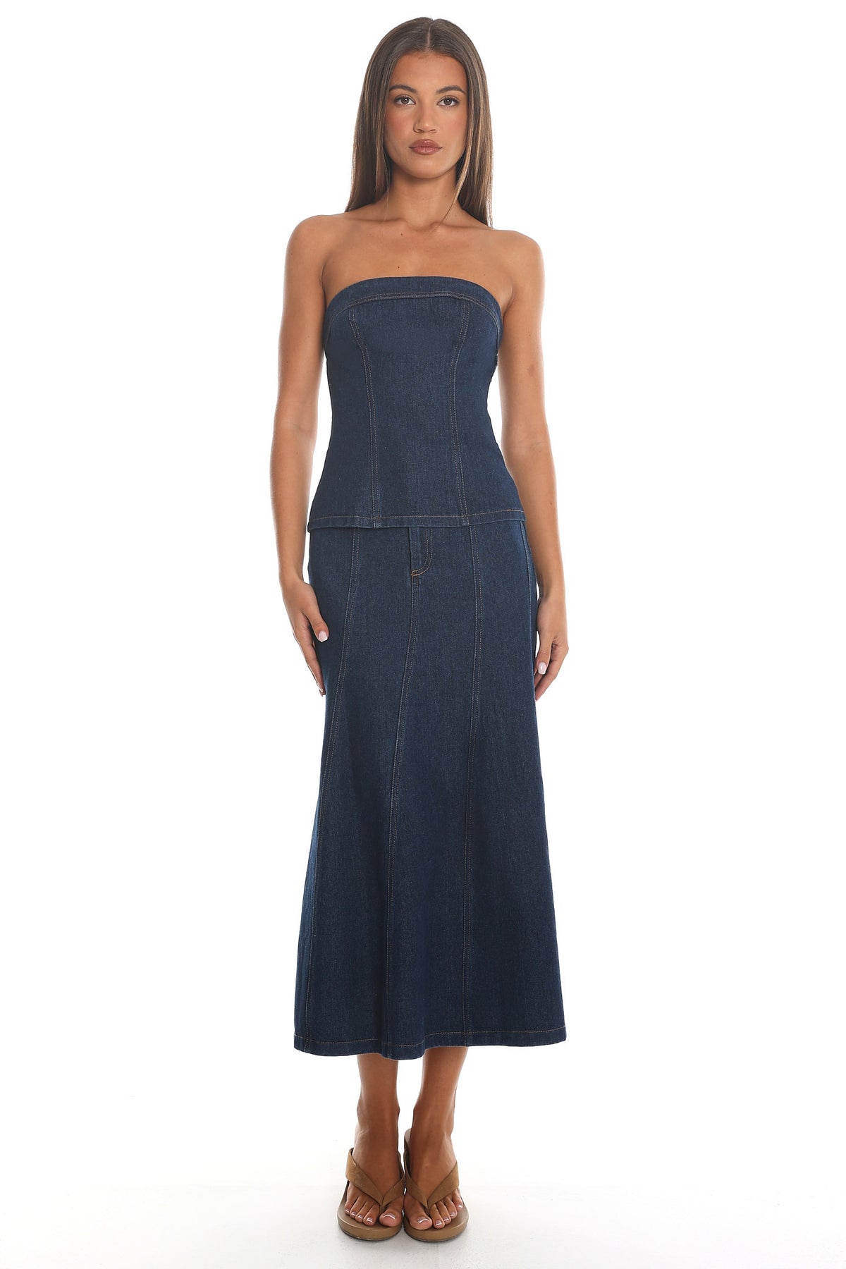 Wildwood Panelled Denim Midi Skirt Indigo