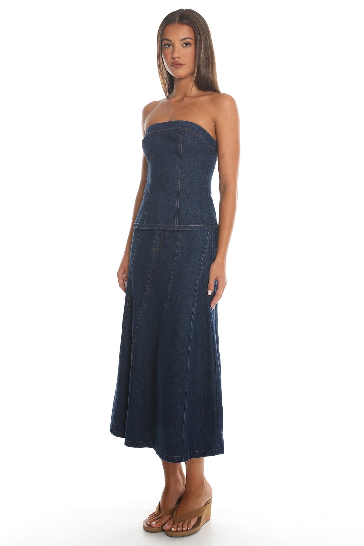 Wildwood Panelled Denim Midi Skirt Indigo