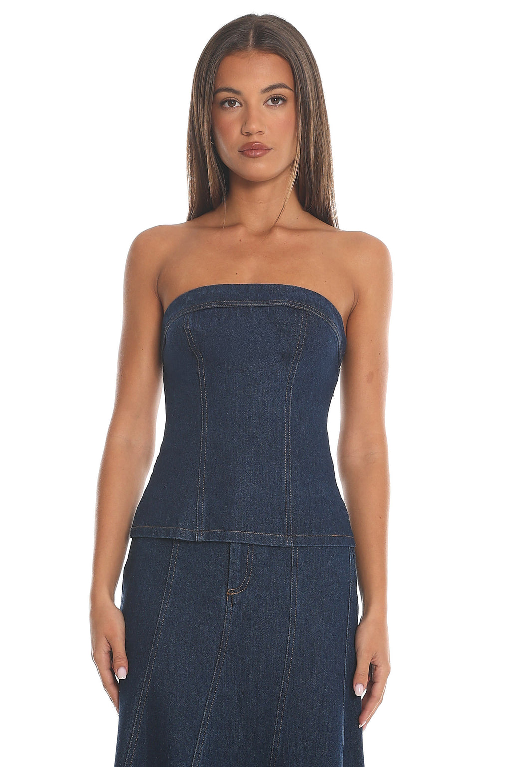 Wildwood Strapless Denim Corset Top Indigo
