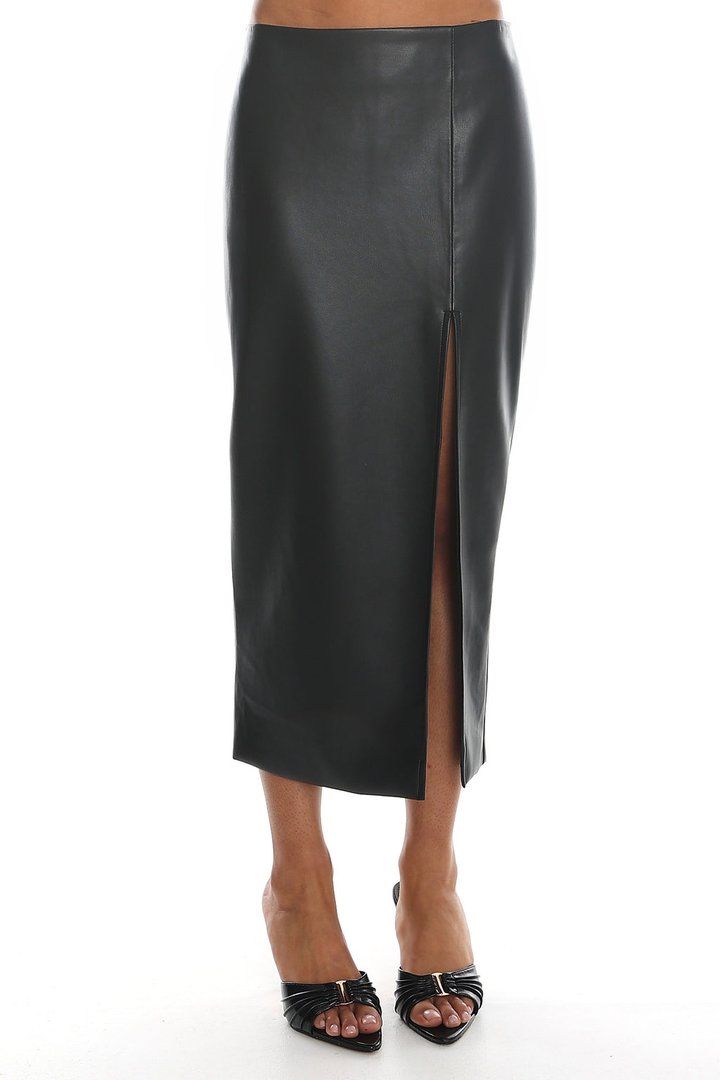 Sybil Faux Leather Midi Skirt Black by Selfie Leslie