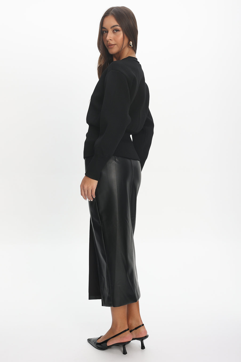 Sybil Faux Leather Midi Skirt Black