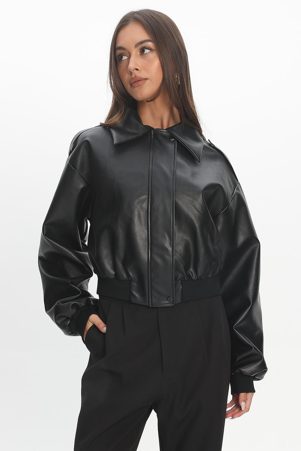 Charley Faux Leather Bomber Jacket Black