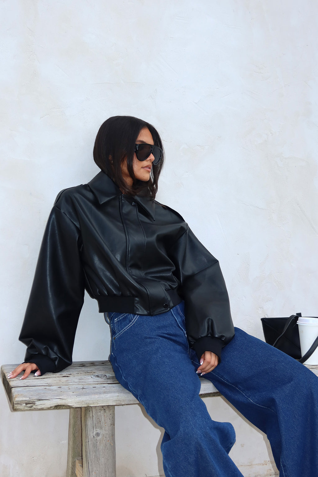 Charley Faux Leather Bomber Jacket Black by Selfie Leslie