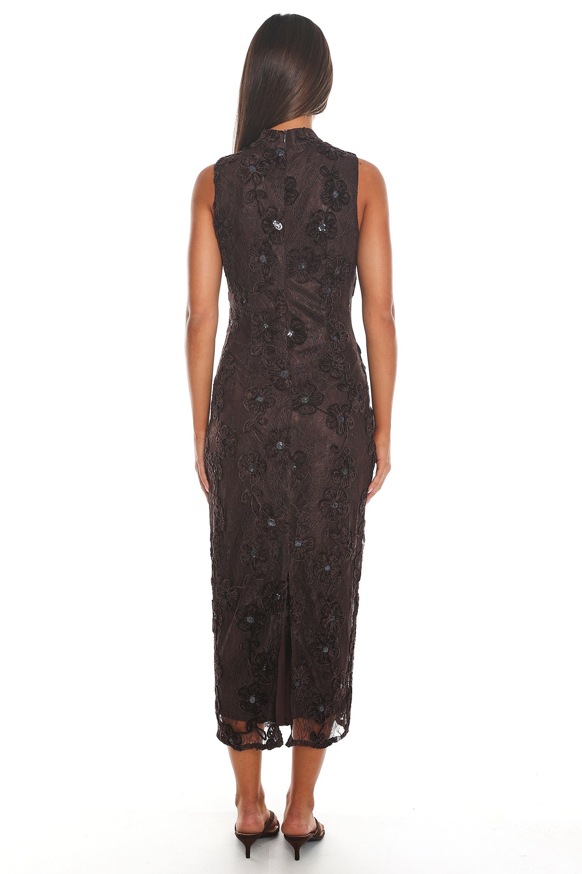 Good Fortune Lace Midi Dress Brown