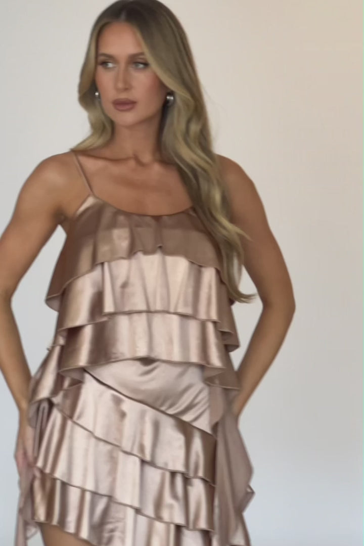 Class Act Layered Ruffle Cami Top Taupe