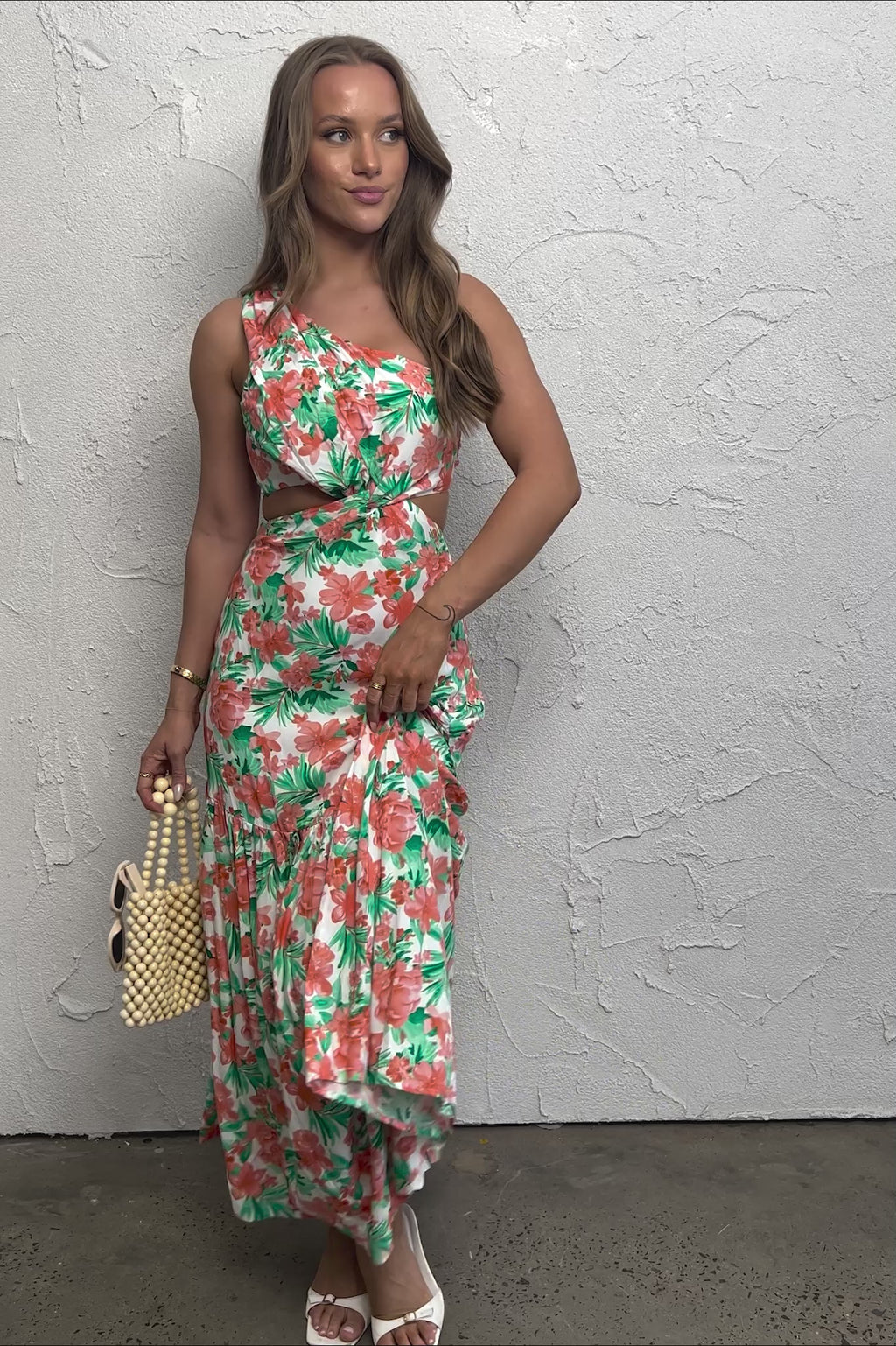 Evening Breeze Cut-Out Waist Maxi Dress Floral Orange