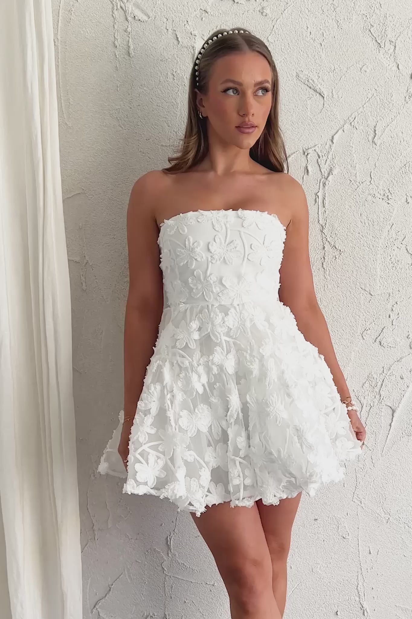 Dori Floral Embellished Mini Dress White | Selfie Leslie