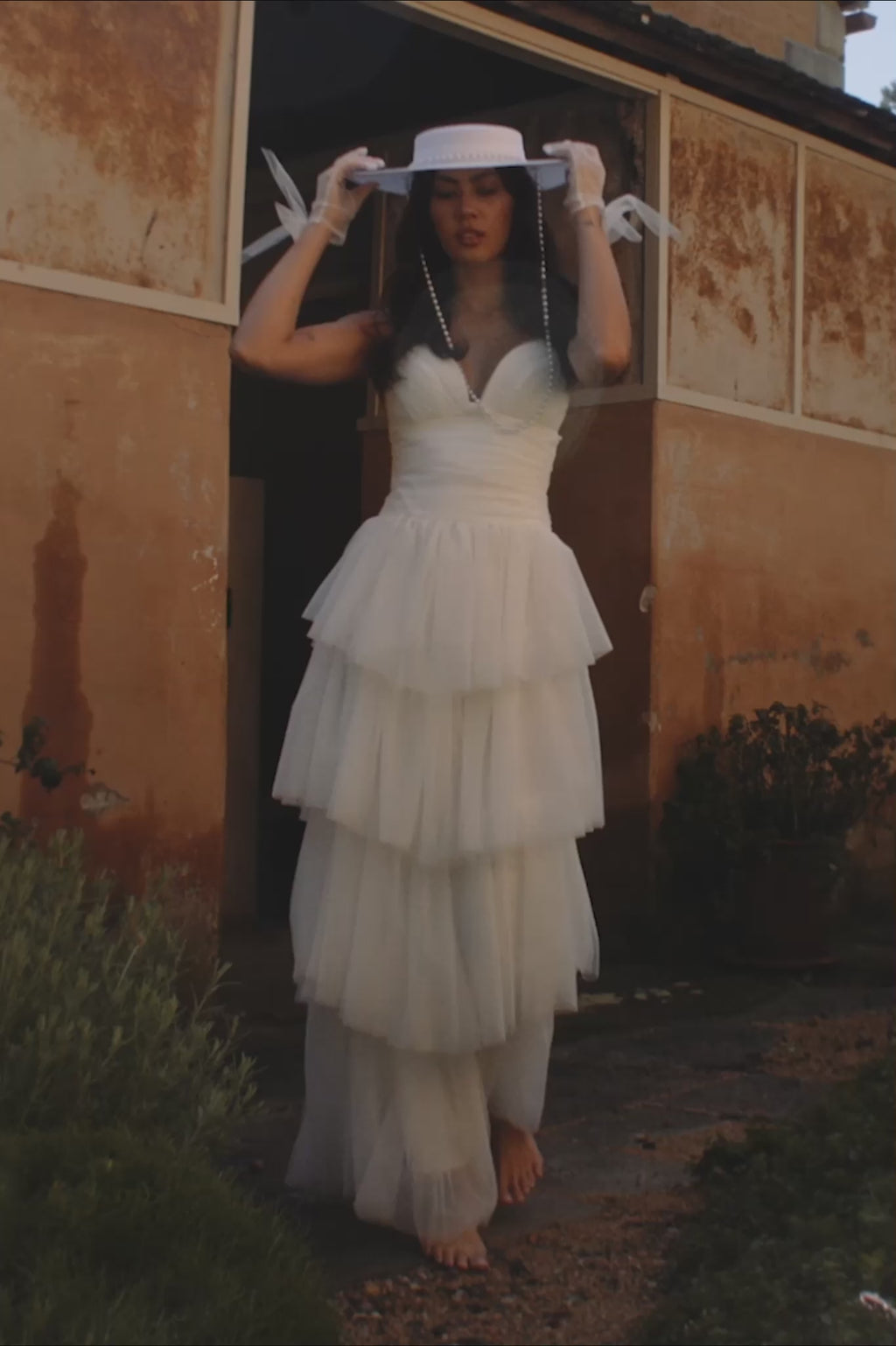 Nightingale Tiered Mesh Maxi Dress White