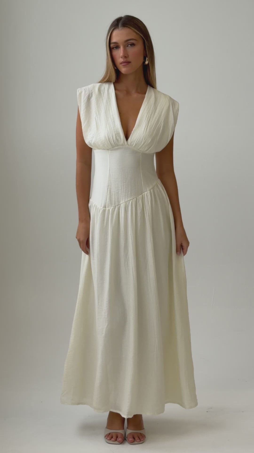 Danicka Asymmetric Waist Maxi Dress Cream | Selfie Leslie