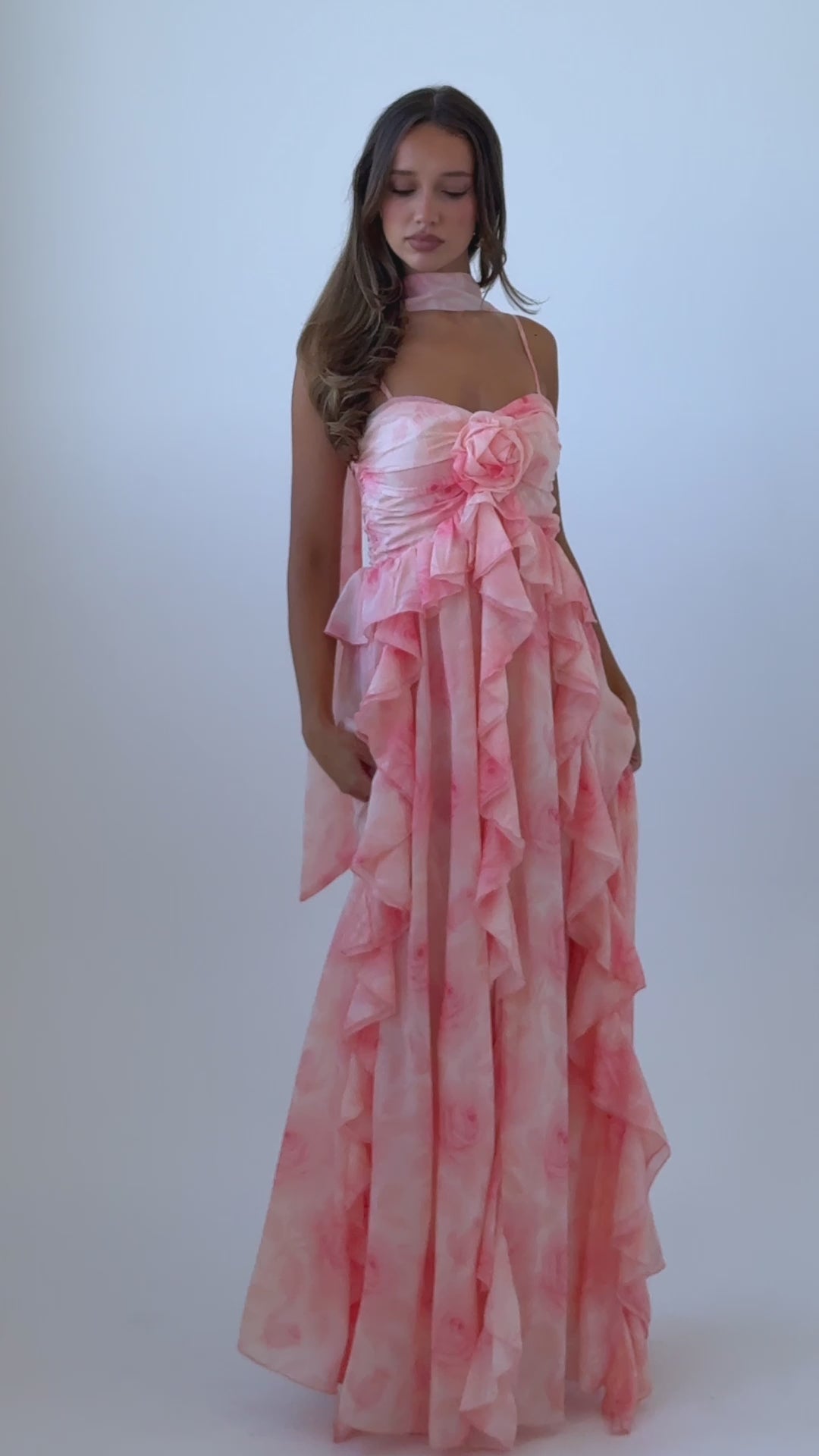Isola Ruffle Halter Maxi Dress Floral